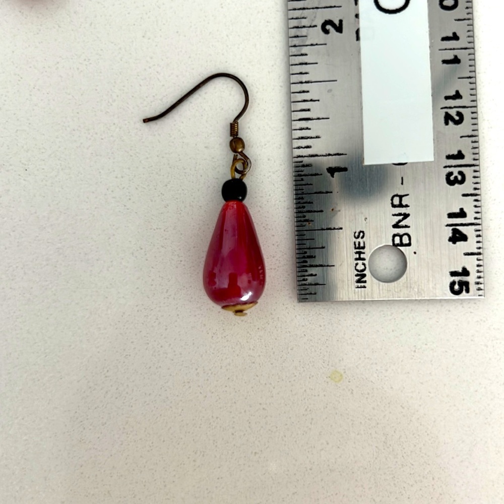 Bijoux Terner Pink Glass Black Teardrop Earrings Silver Pierced Boho Ethnic NWT - Picture 3 of 8